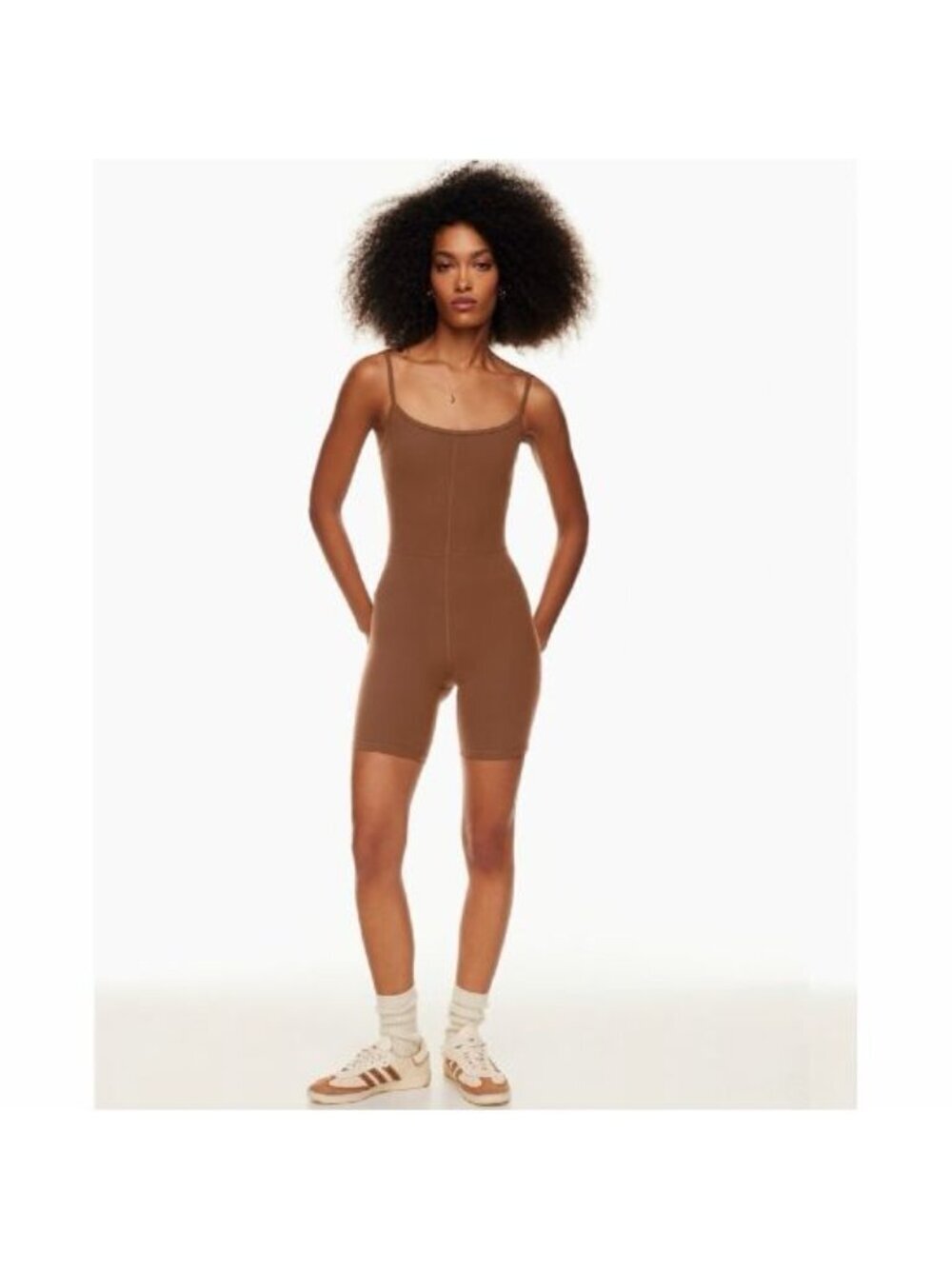 Aritzia Wilfred Free Freestyle 7” Romper Cognac Brown Scoop Back Size Medium
